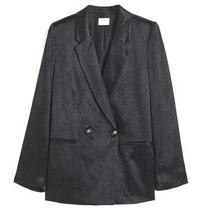 NWT H&M Black Snakeskin Satin Textured Double Breasted Blazer Jacket Chic SM